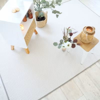 Tapis intérieur ou extérieur en tissé plat – Sumatra blanc – Galon couleur lin – 140 x 200 cm
