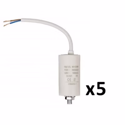 Pack FIXAPART 5 Condensateurs 10.0uf  450 V + cable Condo 10mf micro farad NEDIS