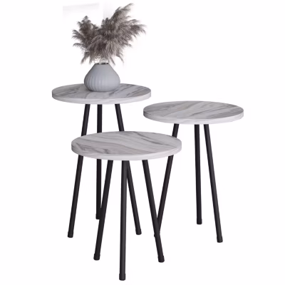 3 tlg. Holz Beistelltisch Mamor Mirola