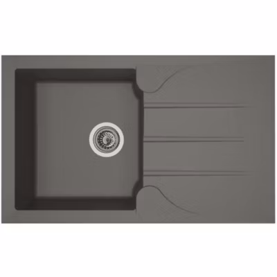 STRADOUR Evier cuisine a encastrer 1 bac + 1 égouttoir Aloa – Résine – 81 x 50 cm – Gris béton