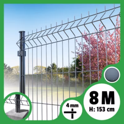 Kit grillage rigide poteaux ronds – longueur 8 mètres – 153 cm, Gris Anthracite, A sceller