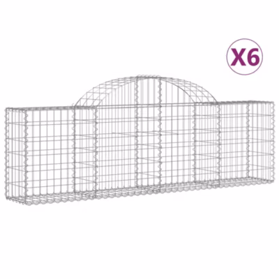 vidaXL Paniers à gabions arqués 6 pcs 200x30x60/80 cm Fer galvanisé, gabion, cage de gabion, panier de mur de gabion, mur de 31460