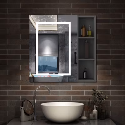 Armoire de toilette avec Miroir LED et Étagère Latérale, Anti-Buée, Éclairage 3 Couleurs + Prise USB, Anthracite 80×70 cm