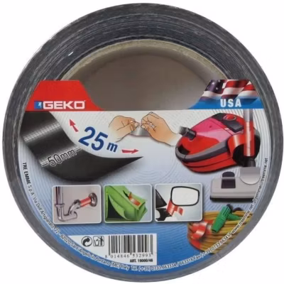 Adhésif toile – GEKO – 50 mm x 25 m – Noir – Multi-usages – Brillant