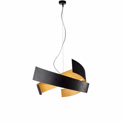 Suspension Elisa fer noir, déco noir/or antique, découpe laser, câble acier réglable, 3 lumières, design chic