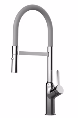 Mitigeur de cuisine Chromé Robinet Bec Gris Orientable Et Douchette 2 Jets Détachable