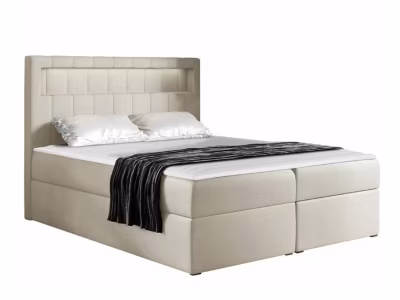 Lit continental Baltimore 131, Double, Brun clair, Faux cuir