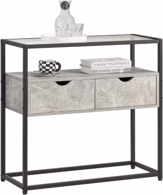 Table Console,d&rsquo;entrée,Bout de Canapé,2 Tiroirs,Surface en Verre,Cadre Métal FSB54-HG SoBuy