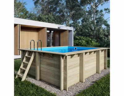 Piscine hors sol en bois AQUA 4.65 x 2.85 – H.1.24 m, bleu pâle, fixations à sceller – BAS7306OSPI