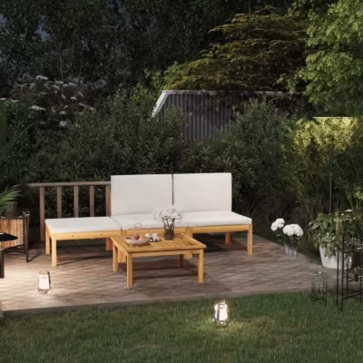 vidaXL Salon de jardin 4 pcs avec coussins, Crème Bois d&rsquo;acacia solide