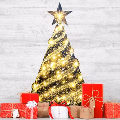 Sticker Noël sapin scintillant – Autocollants stickers adhésifs noël – décoration fêtes – 50x30cm