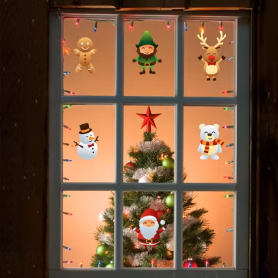 Sticker Noël les petits bonhommes de Noël – Autocollants stickers adhésifs noël – décoration fêtes – 20x20cm
