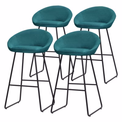 Lot 4 tabourets de bar ML-Design tissu bleu pétrole hauteur 75 cm avec dossier et repose-pieds métal