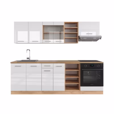 Vicco Cuisine Blanc brillant/Chêne doré 240cm sans PT