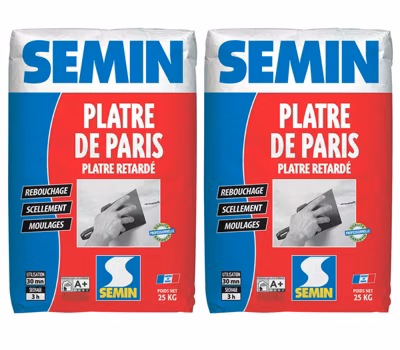 Plâtre de Paris Semin – Moulages, Scellements et Rebouchage – Intérieur – Poudre – Sac de 25 kg (lot de 2)