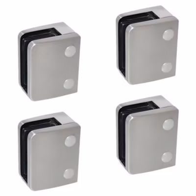 4 x Pince à verre plate modèle 04 – Ep. verre 12 mm – Zamak aspect inox brossé