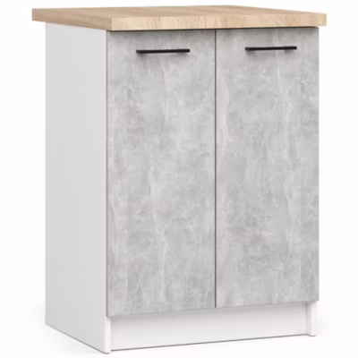 Armoires de cuisine basse AKORD S60 OLIWIA modulable Blanc 60 cm 2 portes façade Béton 2 étagères 60x46x85 cm