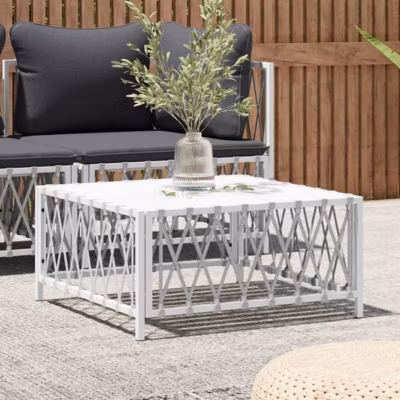 vidaXL Table de Jardin, Table Basse avec Cadre en Acier, Table d&rsquo;Appoint Flexible, Meuble de Terrasse Patio Extérieur, Blanc 36414