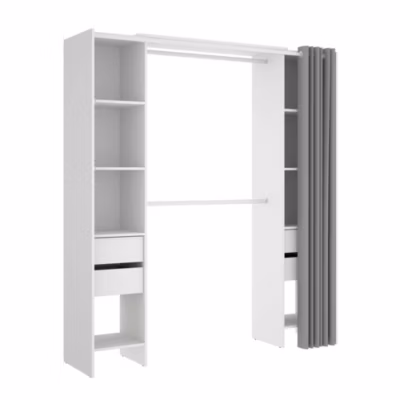 Grande Garde-robe Era, Structure pour dressing, Cintre ouvert, 180x50h205 cm, Blanc et Gris