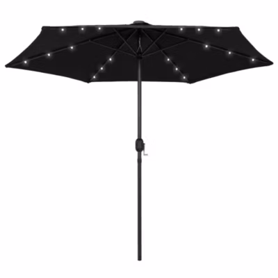 Parasol avec led et mât en aluminium noir Helloshop26