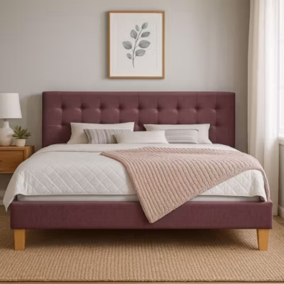 frederic – Solide et Confortable Lit avec Sommier + Tête de Lit Capitonnee Couleur rouge + Pieds en 10 cm pour matelas en 120×190