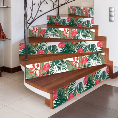 Stickers adhésifs escalier carrelages contremarche – TROPICAL MANEA – 2 bandes de 15x105cm