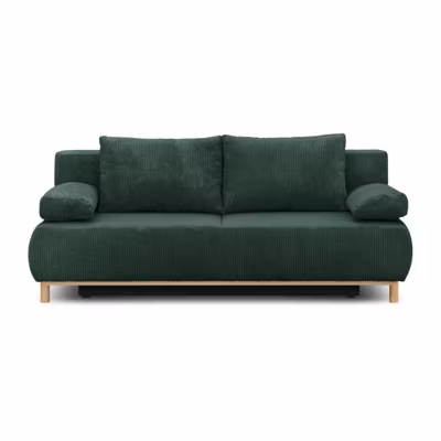 Banquette convertible 3 places MIKA – Velours côtelé Vert foret – Coffre de rangement – L 192 x H 84 x P 93 cm
