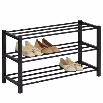 Étagère à chaussures NAVAN 3 niveaux en métal – Noir
