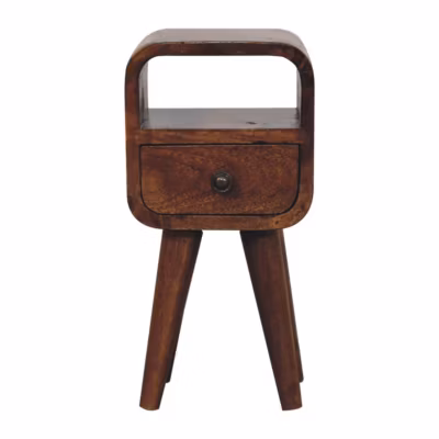 Artisan Furniture Bois massif Extra Mini Curve table de chevet, niche ouverte et 1 tiroir, châtaignier, pieds nordiques