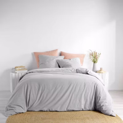 Housse de couette 260 x 240 cm coton lavé 57 fils Linette Gris