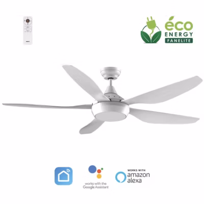 Fanelite – Ventilateur de plafond 137 cm blanc ABACO – Moteur DC 35W – LED 20W dimmable 3 couleurs – Wifi  & Contrôles vocaux