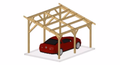 Carport monopente 450cmx800cm bois DOUGLAS Français label PEFC (Charpente – Auvent – Abri voiture) surface 36 m²
