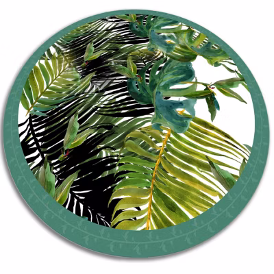 Tapis vinyle rond pour l&rsquo;entrée Tulup fi80 cm Imperméable lavable Feuilles exotiques