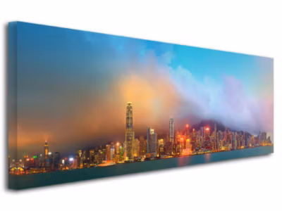 DECLINA, Tableau toile imprimée, Tableau deco panoramique Hong Kong, 100×35 cm