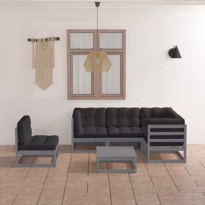 vidaXL Salon de Jardin 6 pcs avec Coussins Ensemble de Meubles d&rsquo;Extérieur Mobilier de Patio Mobilier de Jardin Meubles de 3076631