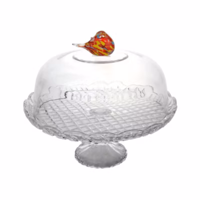 Cloche sur pied Oiseau en verre 30 cm