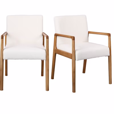 ALBAN-Fauteuil de table en Frêne naturel et tissu Curly Ecru (x2)