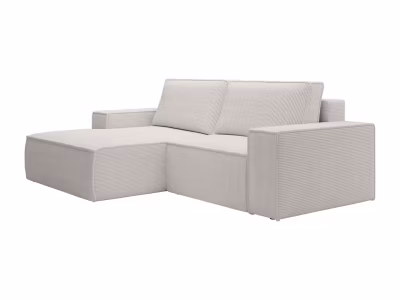 Petit canapé d&rsquo;angle gauche convertible en velours côtelé beige AMELIA