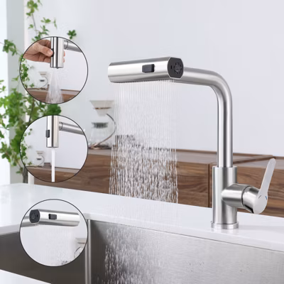 ZMH Robinet de cuisine extensible en inox avec douchette pivotante à 360 degrés et 2 jets