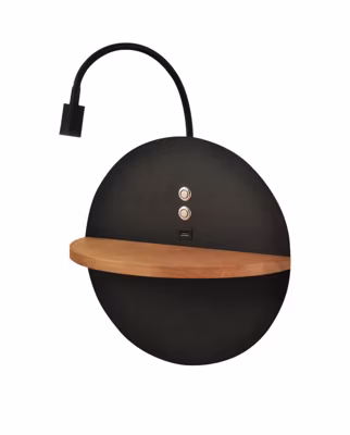 Dual – Applique murale avec étagère et lumière LED 15W Fabas Luce Touch variateur – Noir mat avec bois USB intégré