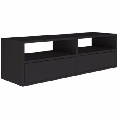 Meuble TV suspendu a deux abattants et etageres noir 100 cm FRAMME