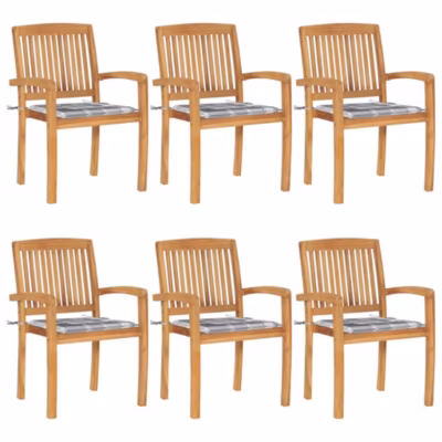 Chaises de jardin empilables avec coussins lot de 6 Teck solide vidaXL