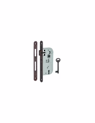 Serrure encastrable à clé pour porte de chambre, axe 50mm, bouts ronds, 1 clé, têtière bronze – THIRARD