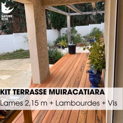 Kit terrasse complet – MUIRACATIARA / TIGER WOOD – Ep.21 mm x l.145 mm – L.2,15 m  / 10 m²