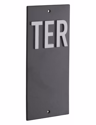 Plaque de signalisation TER, marquage blanc sur fond noir, panneau ABS à visser, 56x120mm – THIRARD