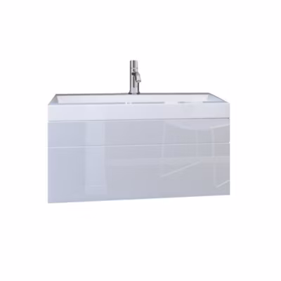 Meuble sous vasque suspendu collection RAVEN, coloris blanc mat et blanc brillant, idéal pour une salle de bain design