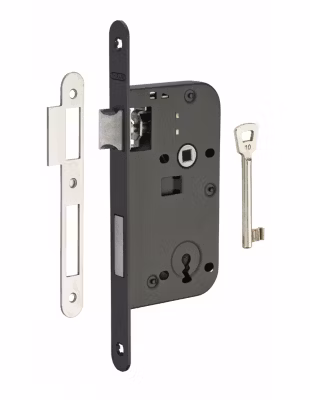 Serrure encastrable à clé pour porte de chambre, axe 50mm, bouts ronds, noir, 1 clé – THIRARD