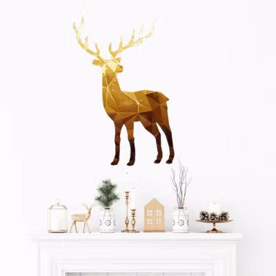 Sticker Noël cerf origami doré – Autocollants stickers adhésifs noël – décoration fêtes – 120x80cm
