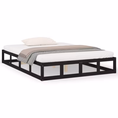 Lit double, Lit adulte, Cadre de lit sans matelas noir 200×200 cm bois massif