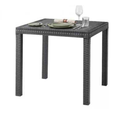 Table d&rsquo;extérieur Marte, Etagère carrée fixe, Table de jardin polyvalente effet rotin, 100% Made in Italy, 80x80h74 cm, Anthracite